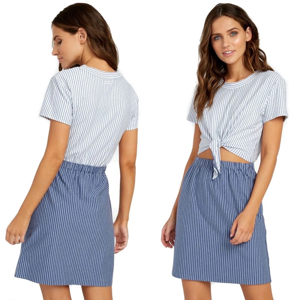 RVCA Fade Out Striped Knot Dress - Blue/White (Medium)